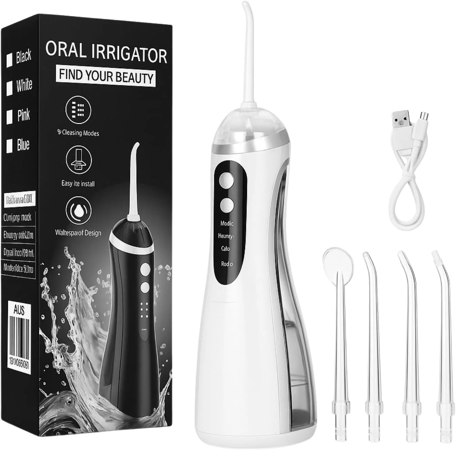 واتر فلاسر دندان بی سیم ممتاز برای دندان، لثه و ارتودنسی - دستگاه شستشوی دهان حرفه ای با 3 حالت تمیز کردن، مخزن 300 میلی لیتری بدون BPA، قابل شارژ USB، ضد آب IPX7 - جمع و جور و مناسب سفر