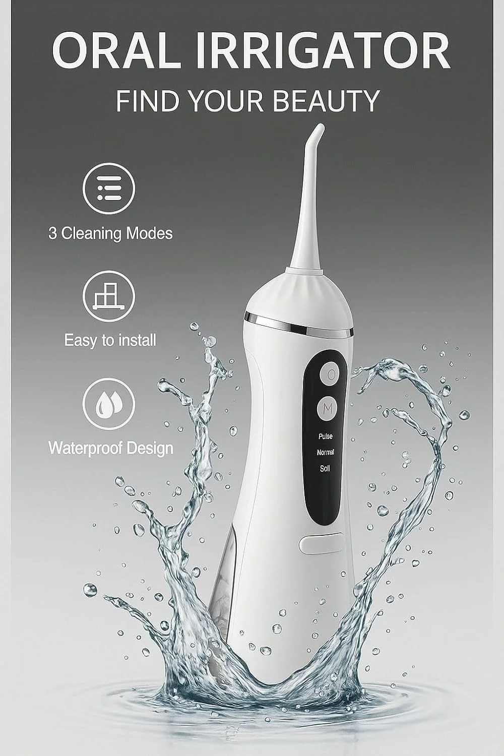 واتر فلاسر دندان بی سیم ممتاز برای دندان، لثه و ارتودنسی - دستگاه شستشوی دهان حرفه ای با 3 حالت تمیز کردن، مخزن 300 میلی لیتری بدون BPA، قابل شارژ USB، ضد آب IPX7 - جمع و جور و مناسب سفر