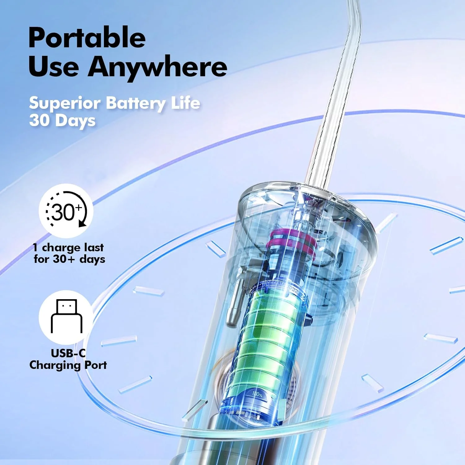 واتر فلاسر کوچک، بی سیم و قابل حمل: نخ دندان آبی با 5 حالت، دارای مخزن آب تلسکوپی، 6 سری، دارای استاندارد ضدآب IPX7، مناسب برای تمیز کردن دندان ها، لثه، ارتودنسی و مراقبت از دندان (مشکی)