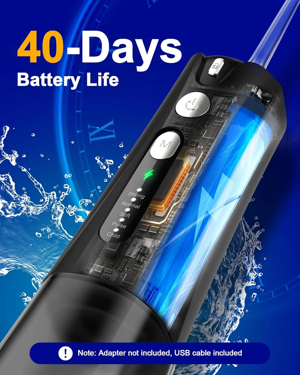 واتر فلاسر دندان بی سیم: دستگاه شستشوی دهان با 5 حالت، مخزن آب 300 میلی لیتری، تمیز کننده دندان برقی ضد آب IPX7، نخ دندان آبی با 6 سری برای تمیز کردن لثه/ارتودنسی/مراقبت از دندان