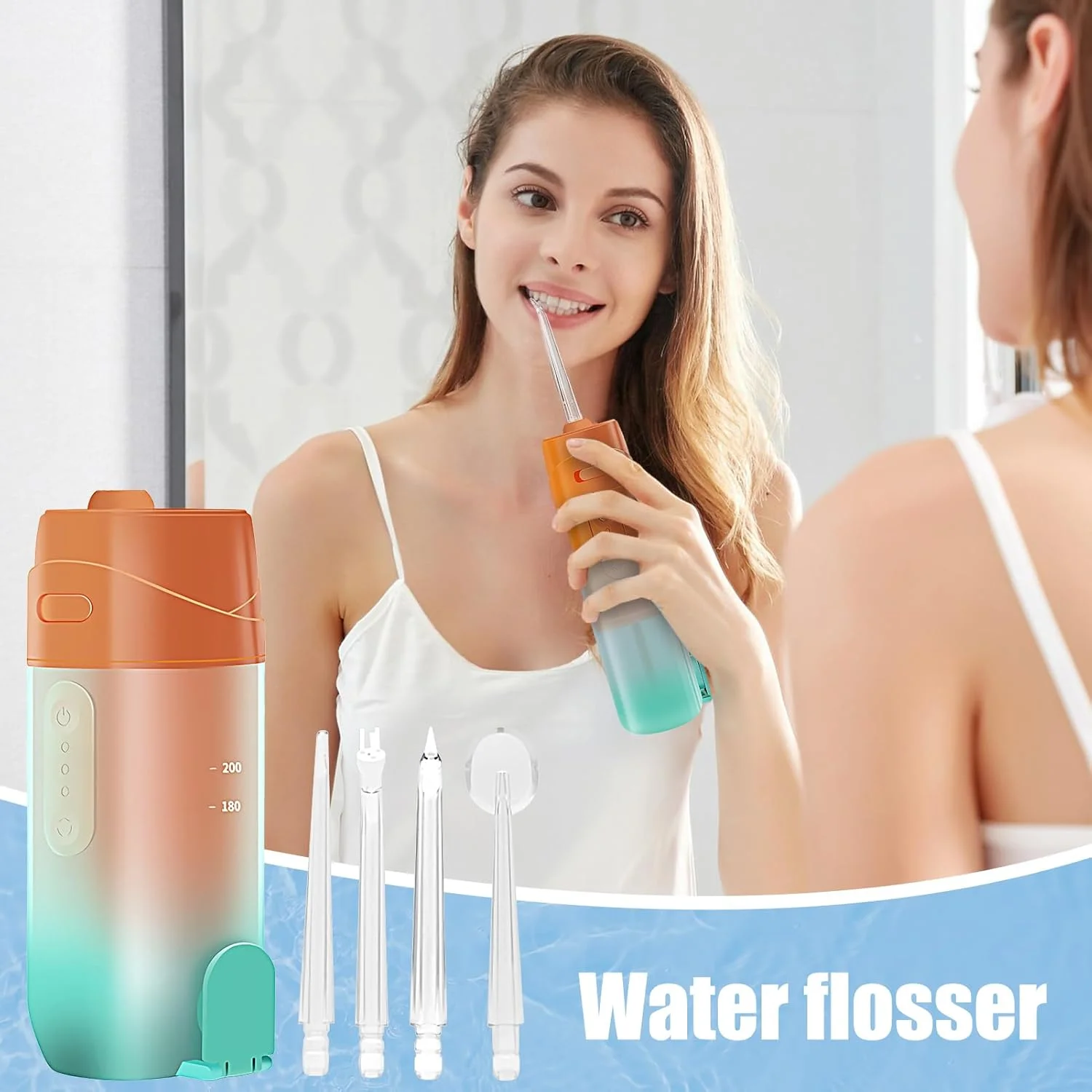 واتر فلاسر، واتر فلاسر دندان قابل شارژ 240 میلی لیتری - دستگاه آبیاری دندان ضد آب با 5 حالت شستشوی دندان برای مسافرت، استفاده روزانه در حمام منزل، مناسب برای کودکان، آقایان و بانوان