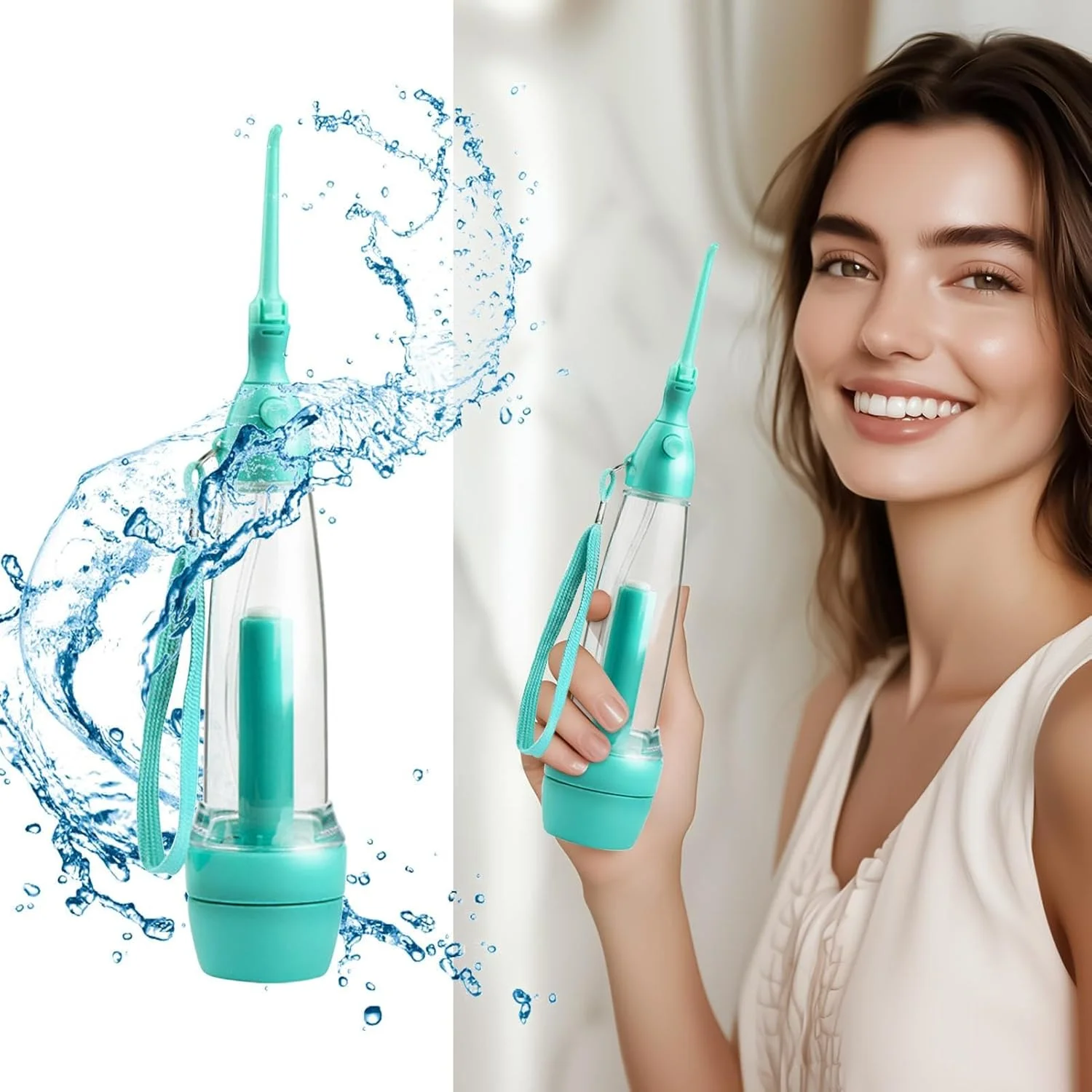 دستگاه شستشوی دهان و دندان سبک وزن برای تمیز کردن - دستگاه آبیاری دندان با طراحی بی سیم برای تمیز کردن روزانه دهان، مراقبت دستی از لثه، مناسب منزل، حمام، مسافرت، کودکان و افراد مبتدی