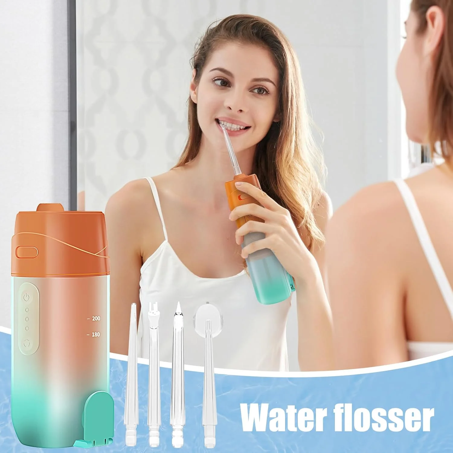 واتر فلاسر دندان - مسواک برقی واتر فلاسر دندان 240 میلی لیتری - دستگاه آبیاری تمیز کننده عمیق، مسواک قابل حمل برای بهداشت بعد از غذا، مسافرت، حمام