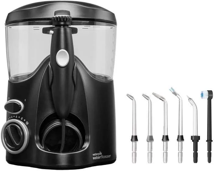 دستگاه شستشوی دهان و دندان ثابت Waterpik Ultra به همراه 6 سری، حذف 99.9% پلاک، 10 تنظیم فشار، تمیز کردن 90 ثانیه ای دندان، تایمر یکپارچه، مشکی