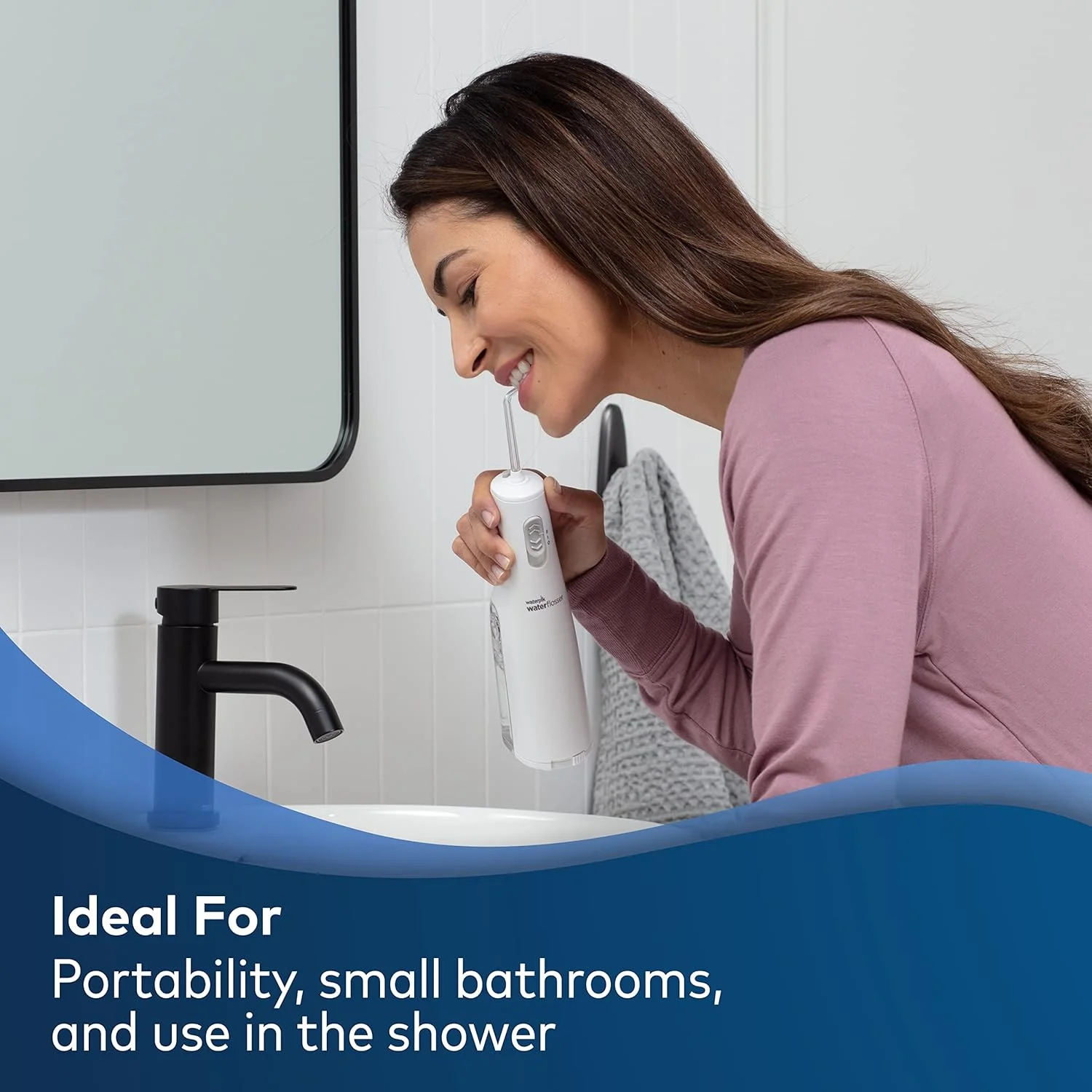 واترپیک فلوسر آبی بی سیم، با باتری کار می کند و قابل حمل برای مسافرت و منزل، دارای تاییدیه ADA مدل اکسپرس، سفید WF-02