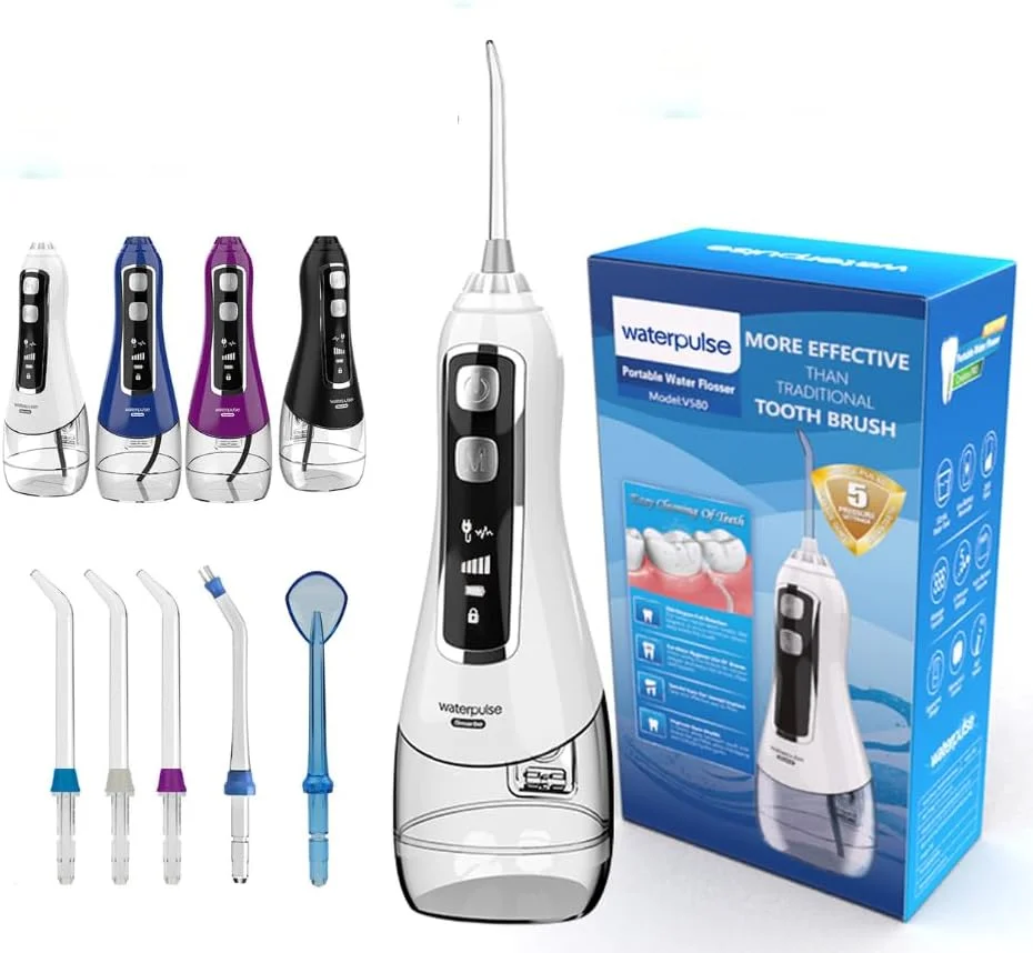واتر فلاسر Waterpulse مدل Smarbo V580، با 6 حالت 320 میلی لیتر، جت آبی دهانی قابل حمل و شارژی برای تمیز کردن دندان ها با عملکرد ماساژ، یادآوری شارژ و تنظیم فشار