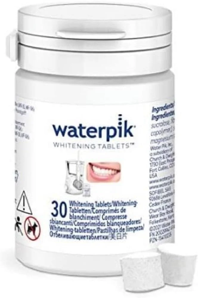 قرص های سفید کننده دندان با طعم نعناع Waterpik برای دستگاه نخ دندان آبی، سازگار با WF-05 و WF-06، بسته 30 عددی