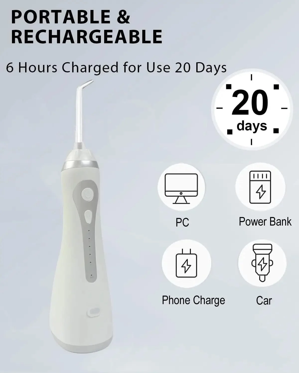 واتر فلاسر برقی ضد آب، نخ دندان آبی، انتخاب دندان قابل حمل بی سیم، آبیاری دهان و دندان 300 میلی لیتر، تمیز کننده آبیاری مسافرتی قابل شارژ IPX7، دارای 8 سری و 5 حالت، دستگاه تمیز کننده دندان