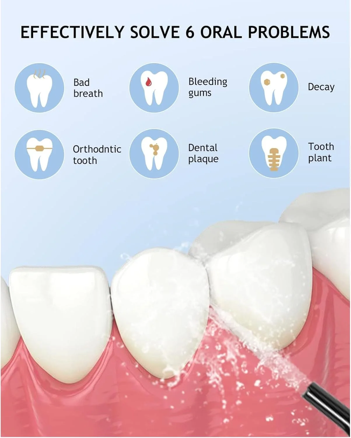 دستگاه شستشوی دهان و دندان بی سیم WOJWSKI، تمیز کننده هوشمند دندان با 4 سرعت، مخزن 300 میلی لیتری، قابل حمل و شارژ با کابل USB C، ضد آب IPX6 (مشکی)