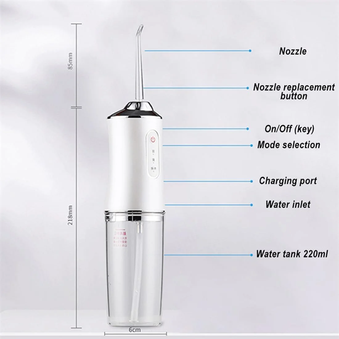 دستگاه شستشوی دهان و دندان بی سیم، قابل شارژ با USB، دارای 4 نازل، 3 حالت فشار، ضد آب، تمیز کننده و سفید کننده دندان، مراقبت از دهان و دندان بی سیم قابل حمل برای رفع بوی بد دهان (سفید)