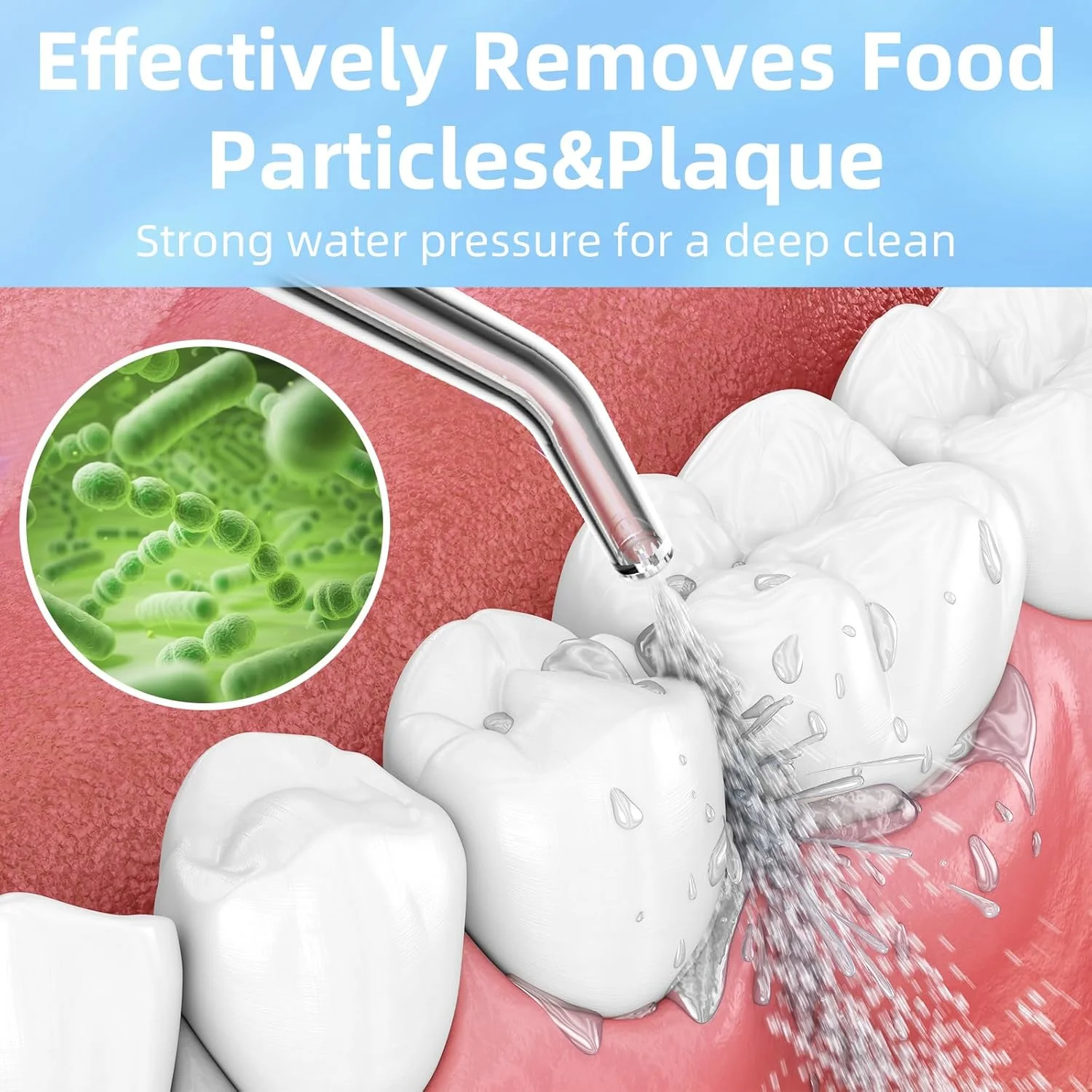 دستگاه شستشوی دهان بی‌سیم، تمیز کننده برقی دندان، 5 حالت و 300 میلی لیتر، دستگاه شستشوی دهان با 6 سری جت، دوش دندانی قابل حمل برای از بین بردن بقایای غذا و تمیز کردن دندان ها