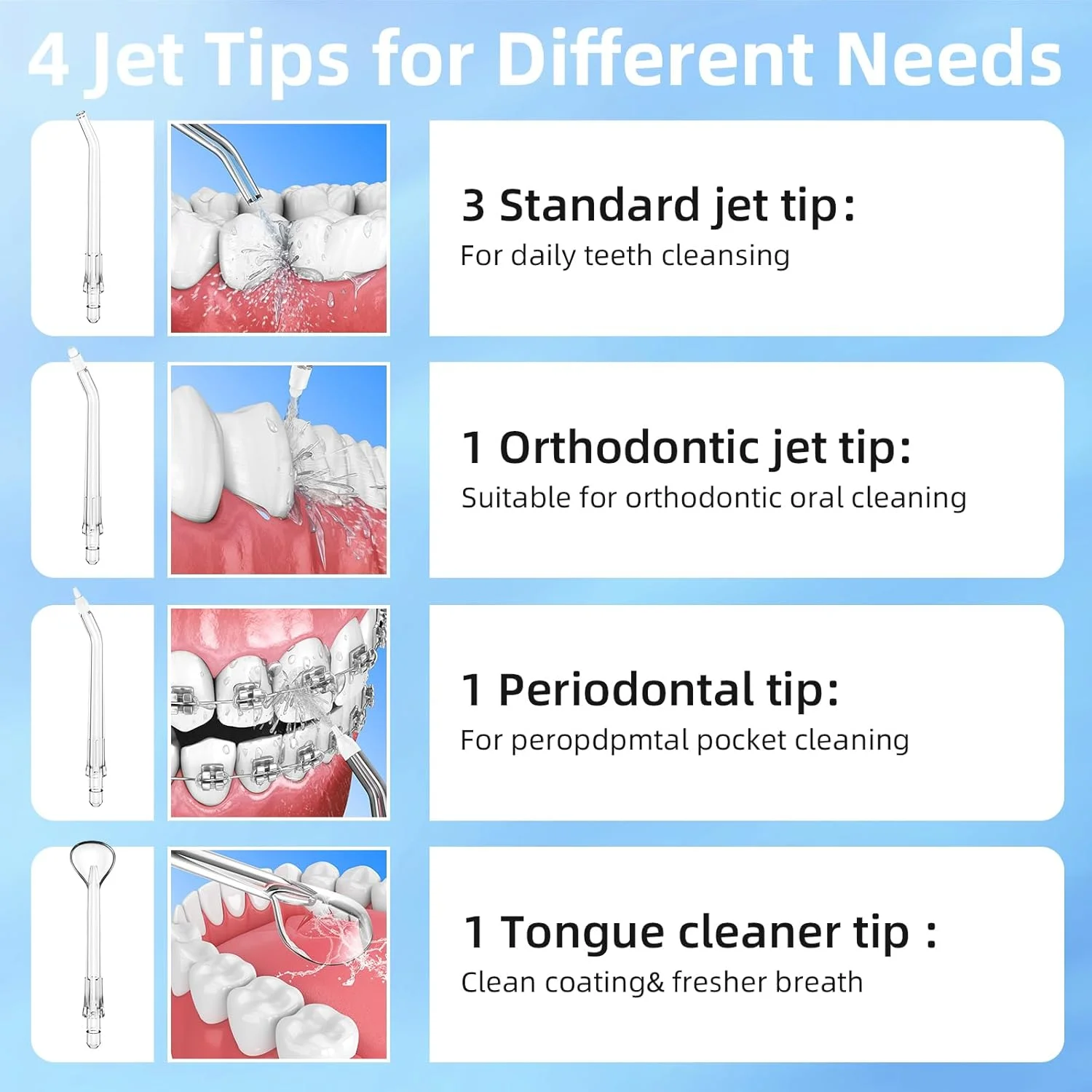 دستگاه شستشوی دهان بی‌سیم، تمیز کننده برقی دندان، 5 حالت و 300 میلی لیتر، دستگاه شستشوی دهان با 6 سری جت، دوش دندانی قابل حمل برای از بین بردن بقایای غذا و تمیز کردن دندان ها