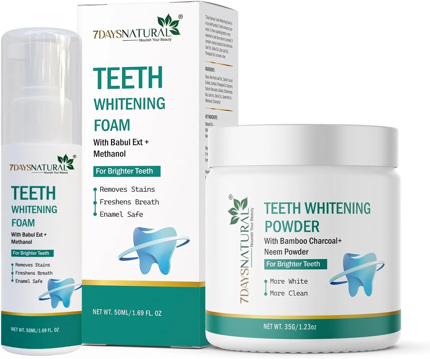پودر و فوم جادویی سفید کننده دندان 7DAYSNATURAL (نعناع، 50 گرم) بسته 2 عددی پودر و فوم جادویی سفید کننده دندان 7DAYSNATURAL (نعناع، 50 گرم) بسته 2 عددی
