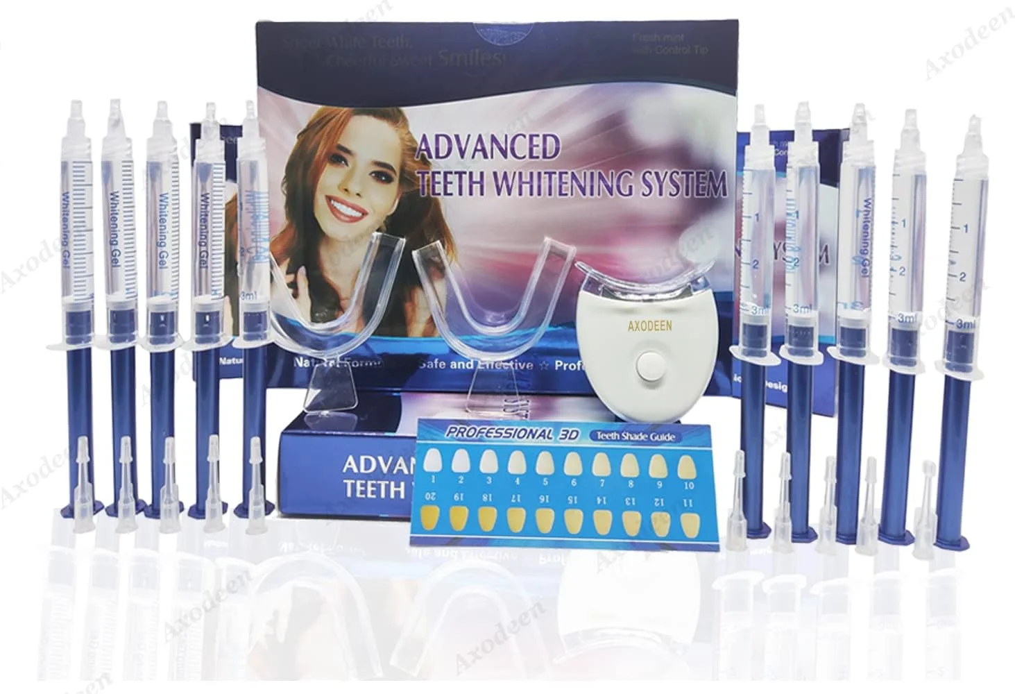 سیستم سفید کننده دندان Axodeen Professional American Standard، 10 عدد ژل سفید کننده، نور LED سفید و 2 سینی سیستم سفید کننده دندان Axodeen Professional American Standard، 10 عدد ژل سفید کننده، نور LED سفید و 2 سینی