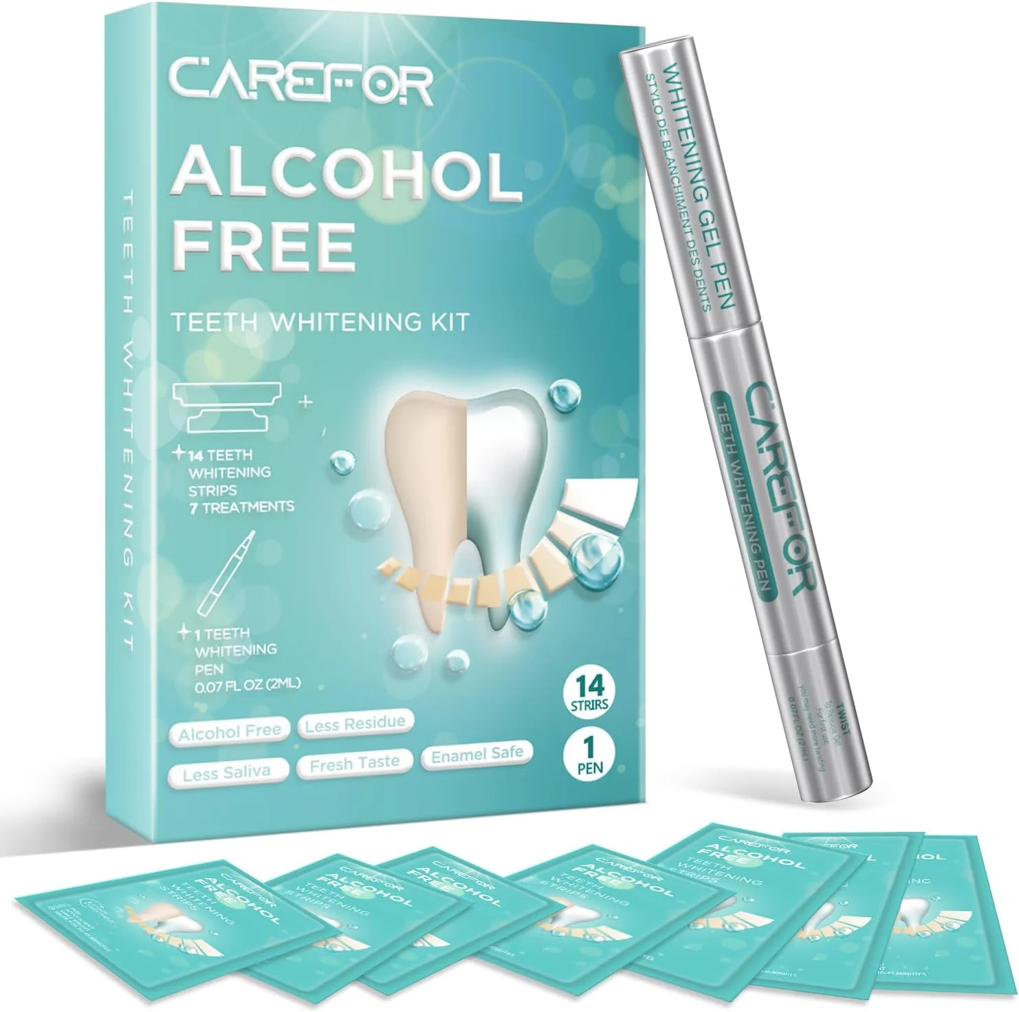 CAREFOR - فرمول پیشرفته سفید کننده برای دندان های حساس - نوارهای سفید کننده دندان ما با فرمولی تایید شده توسط دندانپزشکان ساخته شده اند که برای مینای دندان ملایم است. CAREFOR - فرمول پیشرفته سفید کننده برای دندان های حساس - نوارهای سفید کننده دندان ما با فرمولی تایید شده توسط دندانپزشکان ساخته شده اند که برای مینای دندان ملایم است.