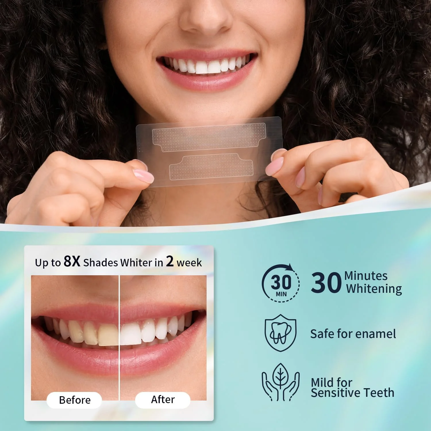 CAREFOR - فرمول پیشرفته سفید کننده برای دندان های حساس - نوارهای سفید کننده دندان ما با فرمولی تایید شده توسط دندانپزشکان ساخته شده اند که برای مینای دندان ملایم است. CAREFOR - فرمول پیشرفته سفید کننده برای دندان های حساس - نوارهای سفید کننده دندان ما با فرمولی تایید شده توسط دندانپزشکان ساخته شده اند که برای مینای دندان ملایم است.