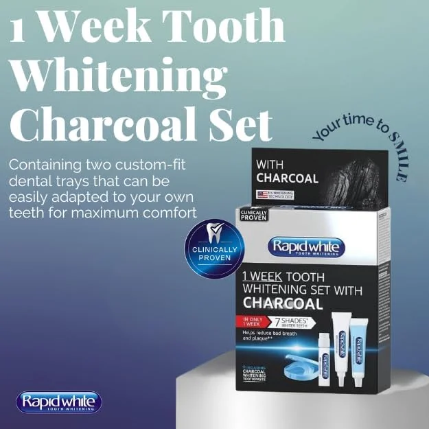 مجموعه سفید کننده دندان یک هفته ای رپید وایت با زغال | کمک به کاهش بوی بد دهان و پلاک | برای لبخندی سفیدتر بدون پراکسید | الهام گرفته از روش های سفید کننده مورد استفاده در جراحی های دندانپزشکی | استفاده آسان در خانه مجموعه سفید کننده دندان یک هفته ای رپید وایت با زغال | کمک به کاهش بوی بد دهان و پلاک | برای لبخندی سفیدتر بدون پراکسید | الهام گرفته از روش های سفید کننده مورد استفاده در جراحی های دندانپزشکی | استفاده آسان در خانه