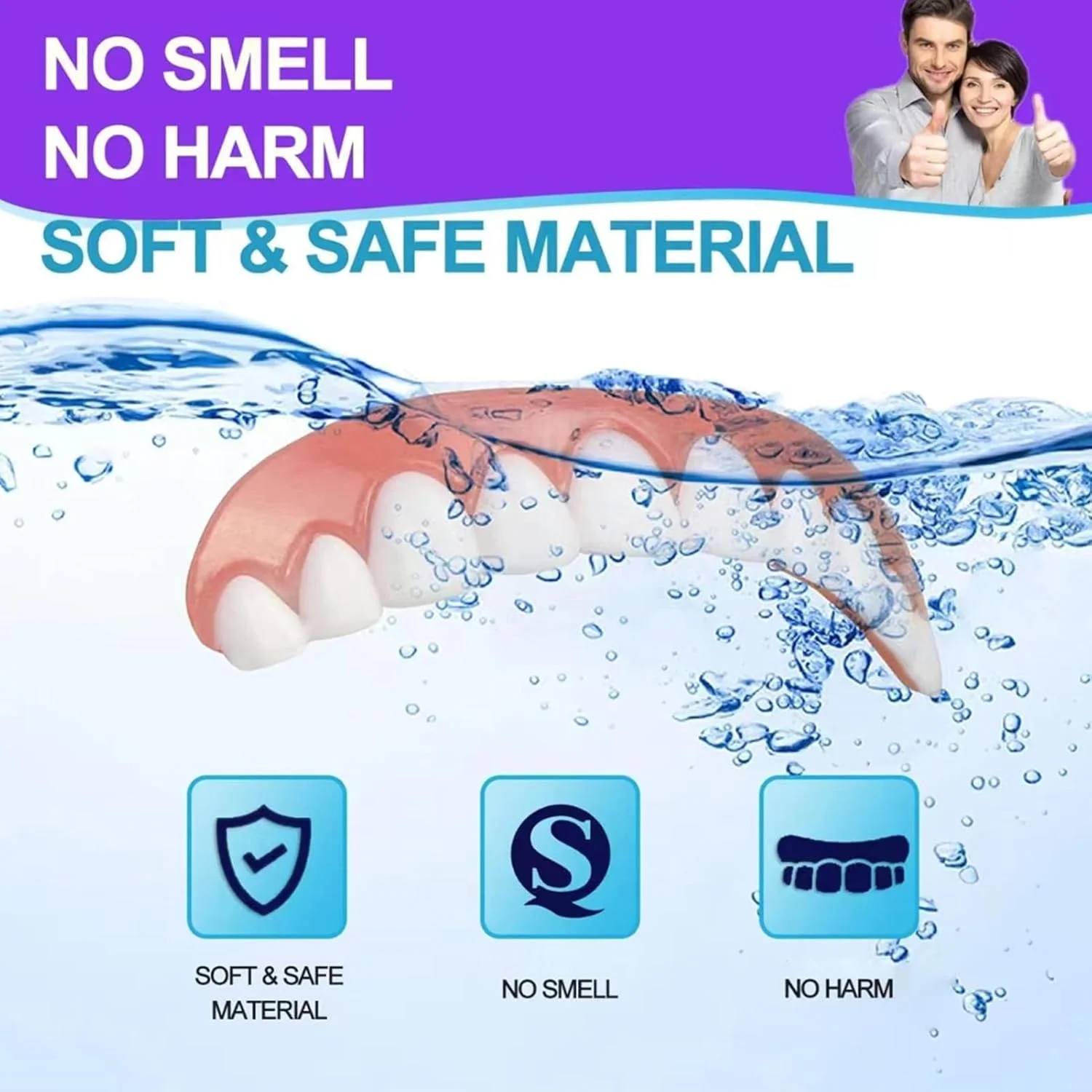 دندان های مصنوعی منعطف با فیت راحت، روکش دندان گیره ای، رنگ طبیعی، روکش راحت برای دندان های بالا، سایز Free Size