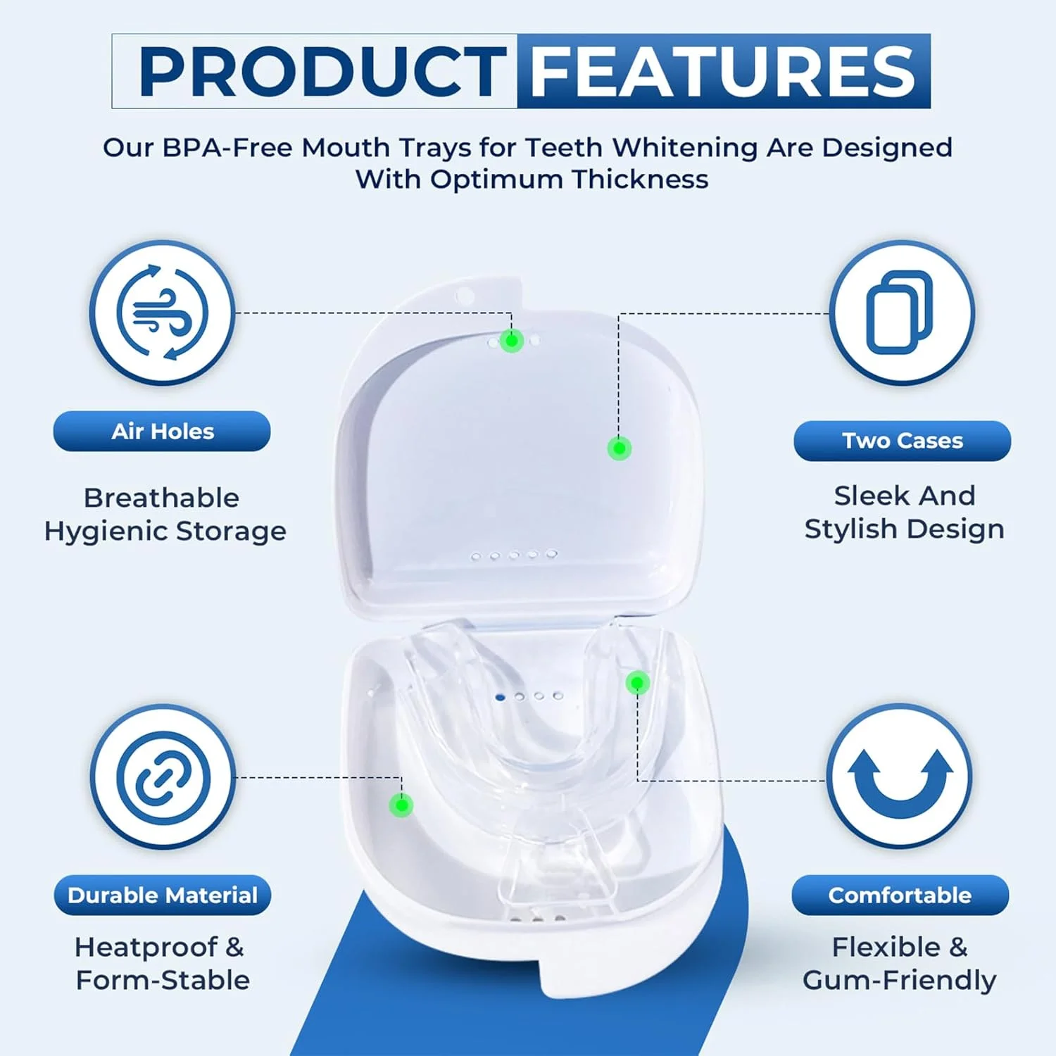 سینی های سفید کننده دندان، 4 سینی در 2 جعبه نگهداری، قالب گیری سفارشی DIY برای دندان های بالا و پایین سینی های سفید کننده دندان، 4 سینی در 2 جعبه نگهداری، قالب گیری سفارشی DIY برای دندان های بالا و پایین