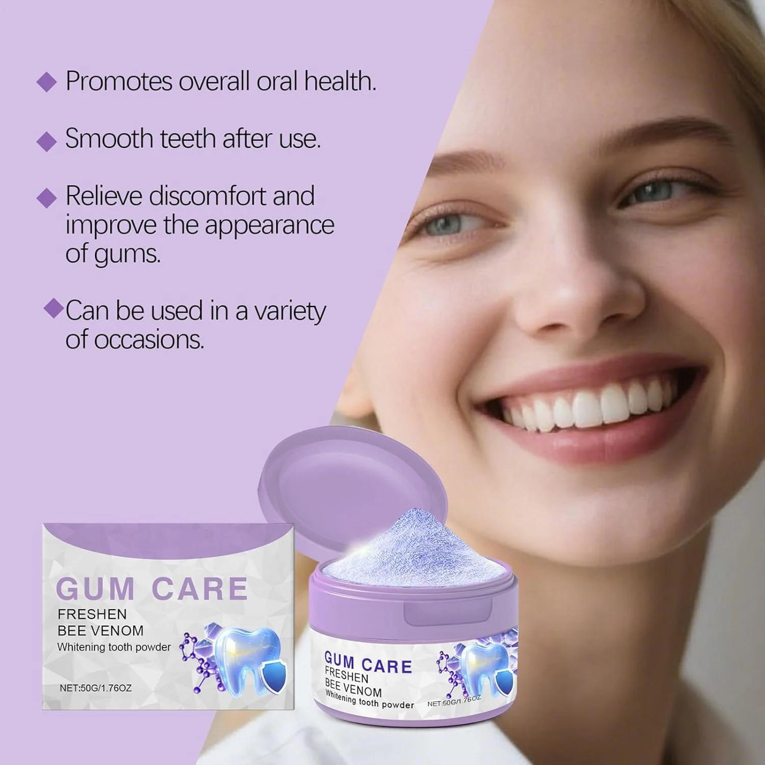 پودر دندان - پودر پاک کننده دهان برای رفع بوی بد - 50 گرم، راه حلی ملایم و طراوت بخش برای بوی بد دهان، مناسب برای نوجوانان، مردان، زنان، مسافرت، کمپینگ و خوابگاه