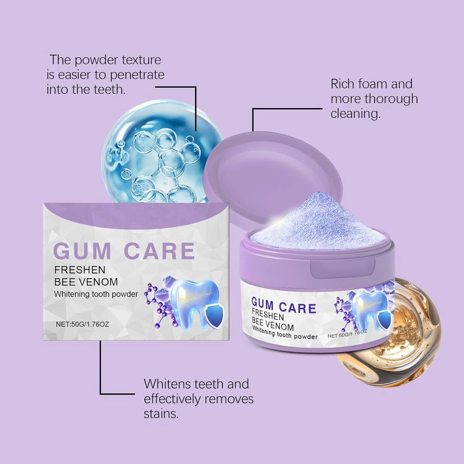 پودر دندان - پودر تمیز کننده دهان برای دندان های درخشان تر - 50 گرم. لذت بردن از لبخند مطمئن. محلول ملایم طبیعی برای زنان، مردان، نوجوانان، مسافرت، خوابگاه، هتل