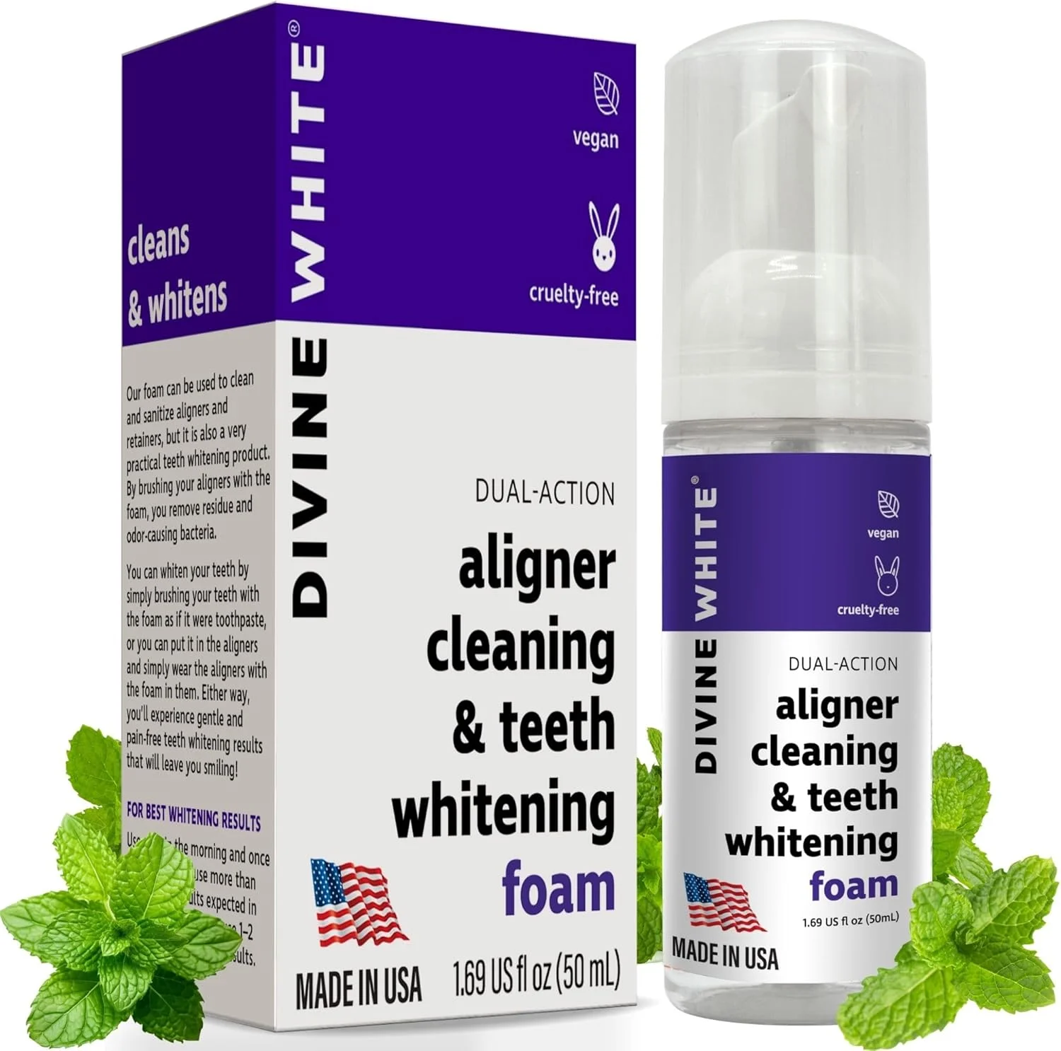 فوم پاک کننده دو منظوره و سفید کننده دندان Divine White - پراکسید هیدروژن - مناسب برای Invisalign، ClearCorrect، SmileDirectClub، Candid - مراقبت از دهان - جایگزین خمیر دندان فوم پاک کننده دو منظوره و سفید کننده دندان Divine White - پراکسید هیدروژن - مناسب برای Invisalign، ClearCorrect، SmileDirectClub، Candid - مراقبت از دهان - جایگزین خمیر دندان