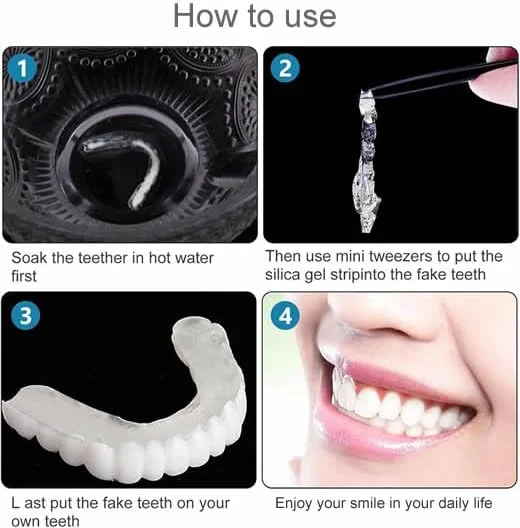 2 جفت دندان مصنوعی روکش فوری دندان روکش سفید کننده دندان بالا و پایین برای مردان و زنان