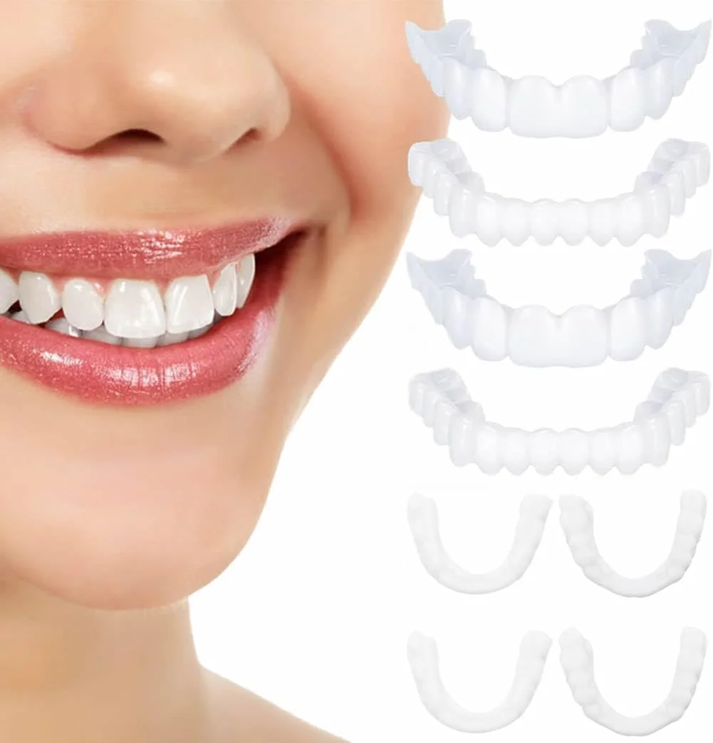2 جفت دندان مصنوعی روکش فوری دندان روکش سفید کننده دندان بالا و پایین برای مردان و زنان