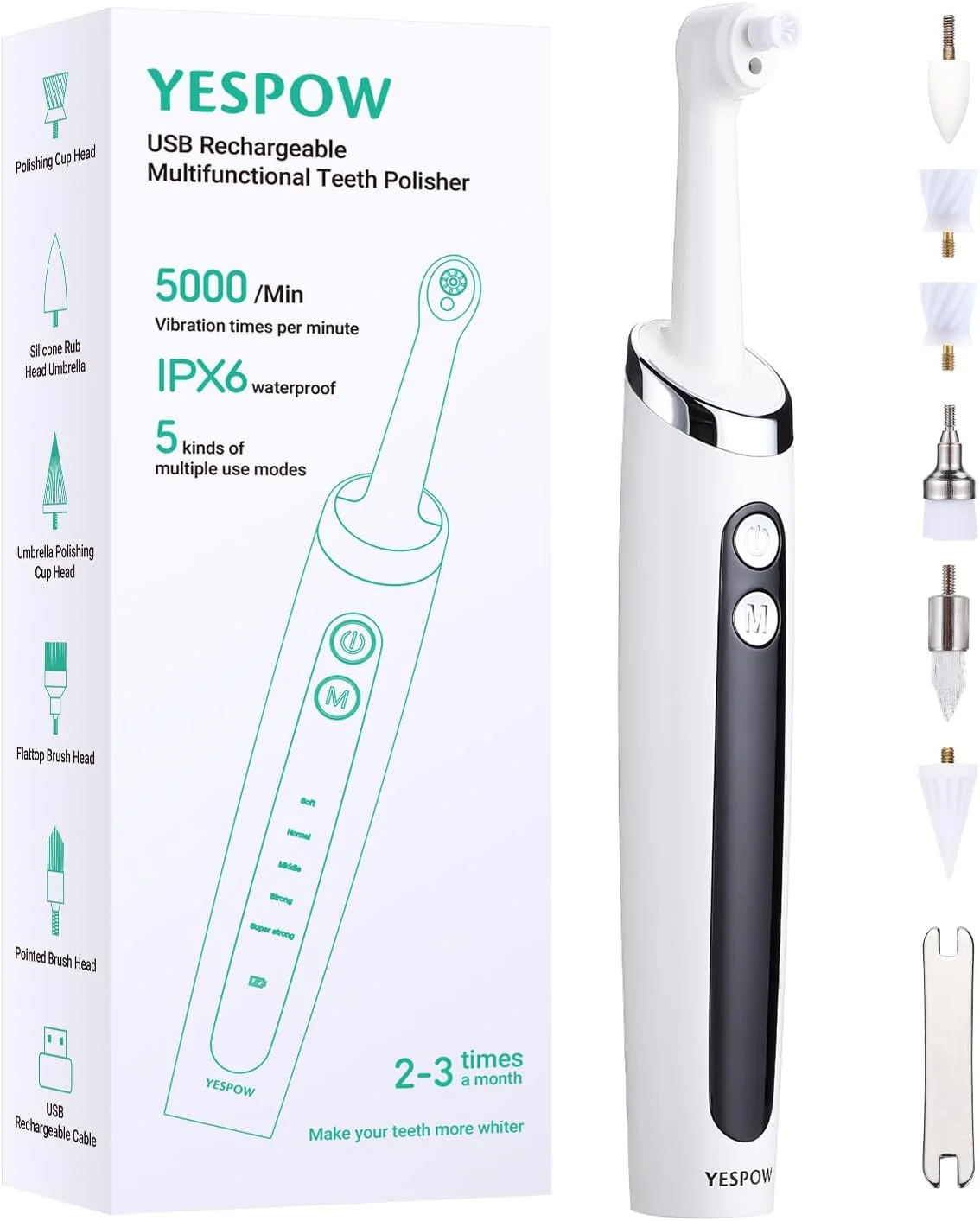 دستگاه پولیش برقی دندان INKBIRD، کیت پولیش دندان قابل شارژ USB برای سفید کردن دندان، پولیش دندان ضد آب IPX5 برای از بین بردن جرم و لکه، پولیش دندان با 5 سری برای از بین بردن پلاک