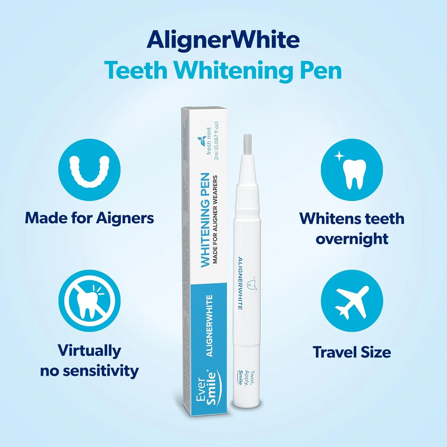 قلم سفید کننده دندان EverSmile AlignerWhite | برای الاینرها و نگهدارنده های شفاف، سفید کننده الاینر، قلم ژل سفید کننده قلم سفید کننده دندان EverSmile AlignerWhite | برای الاینرها و نگهدارنده های شفاف، سفید کننده الاینر، قلم ژل سفید کننده
