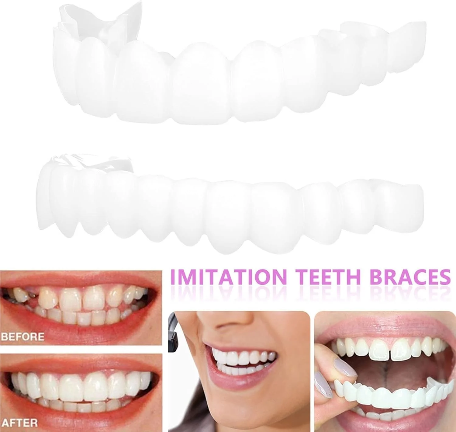 دندان مصنوعی فوری FDTY، 2 جفت، برای آقایان و بانوان، دندانهای مصنوعی موقت قابل تنظیم، بهبود لبخند، جایگزین مناسب برای ارتودنسی و سفید کردن دندان، مناسب برای همه دندان مصنوعی فوری FDTY، 2 جفت، برای آقایان و بانوان، دندانهای مصنوعی موقت قابل تنظیم، بهبود لبخند، جایگزین مناسب برای ارتودنسی و سفید کردن دندان، مناسب برای همه