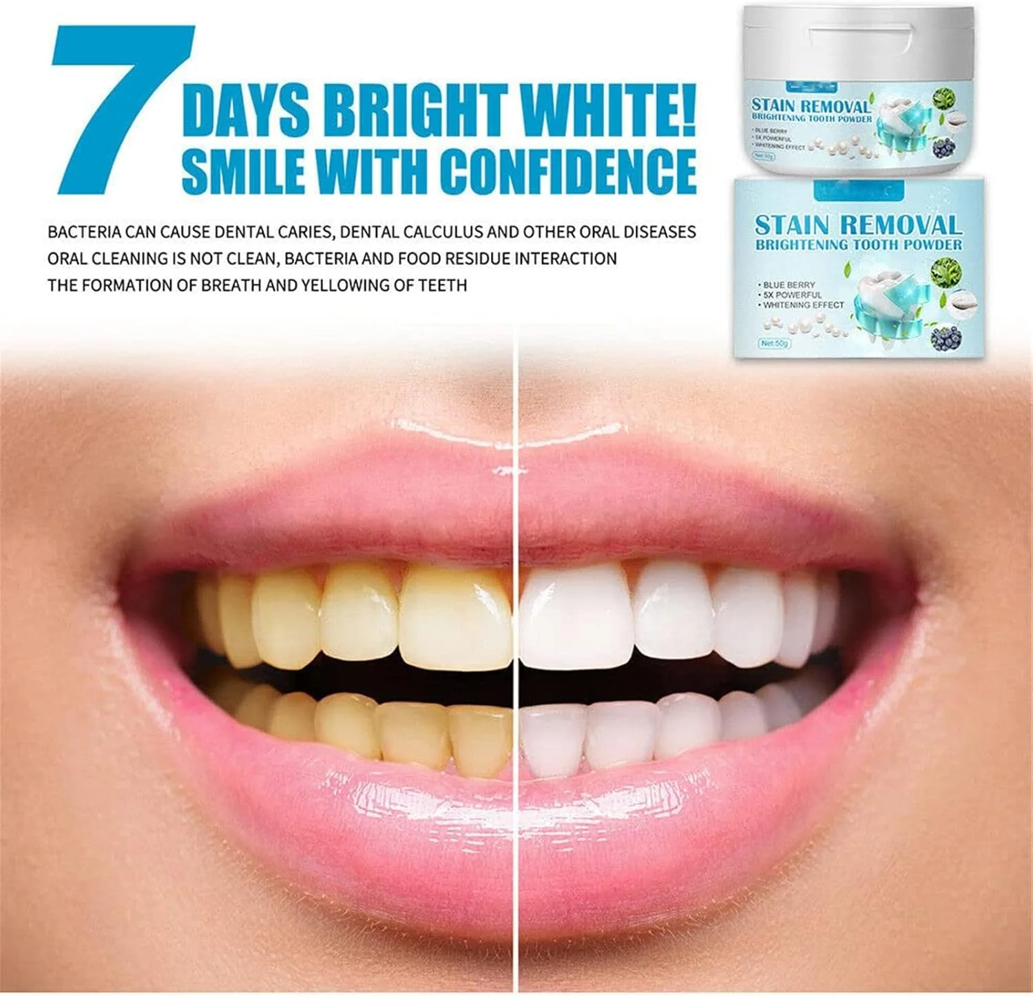 پودر دندان حاوی جوش شیرین، از بین برنده قوی لکه های دندان، پودر سفید کننده دندان، به طور موثر لکه های دندان را از بین می برد و تنفس را تازه می کند. بدون آسیب به مینای دندان یا لثه، 50 گرم (1 عدد)