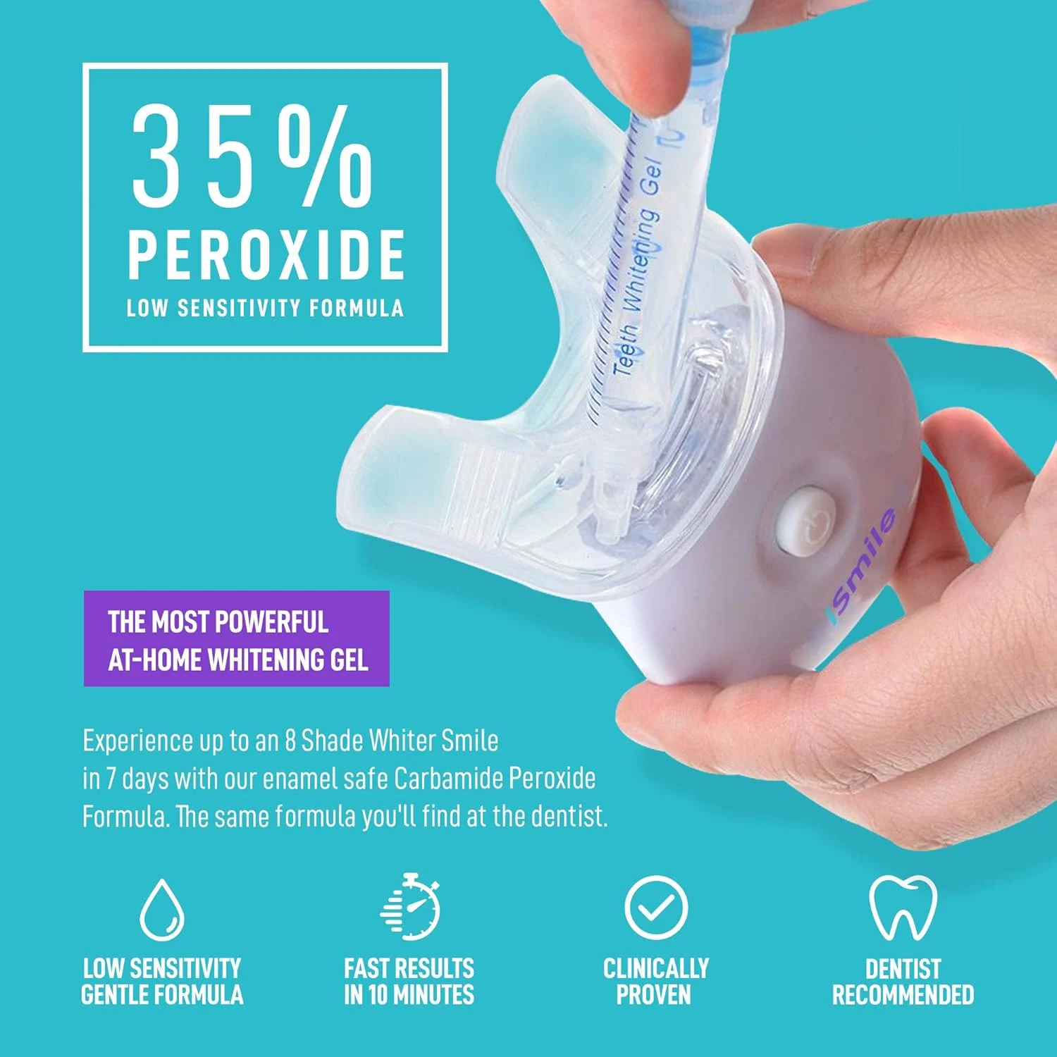 کیت سفید کننده دندان iSmile - دارای نور LED، سرنگ ژل 3 میلی لیتری، ژل معدنی کننده و تری کیت سفید کننده دندان iSmile - دارای نور LED، سرنگ ژل 3 میلی لیتری، ژل معدنی کننده و تری