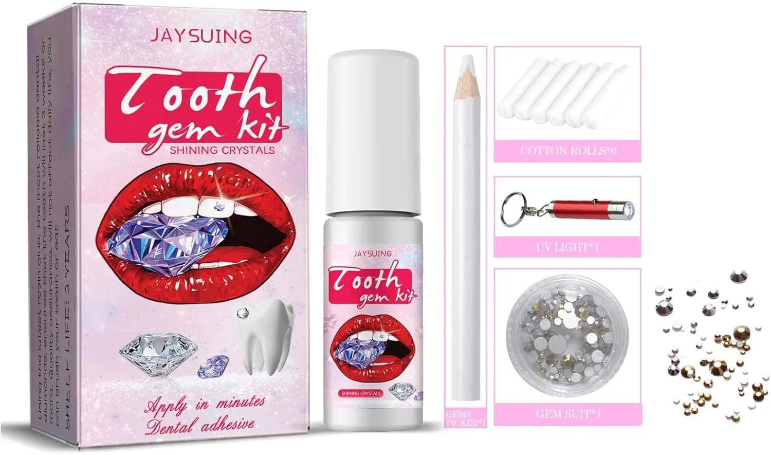 کیت جواهرات دندان GNUOP، کیت جواهرات دندان DIY با چسب و نور، کیت استارتر جواهرات کریستالی دندان قابل جابجایی، برای تزئین دندان بازتابنده (A) کیت جواهرات دندان GNUOP، کیت جواهرات دندان DIY با چسب و نور، کیت استارتر جواهرات کریستالی دندان قابل جابجایی، برای تزئین دندان بازتابنده (A)