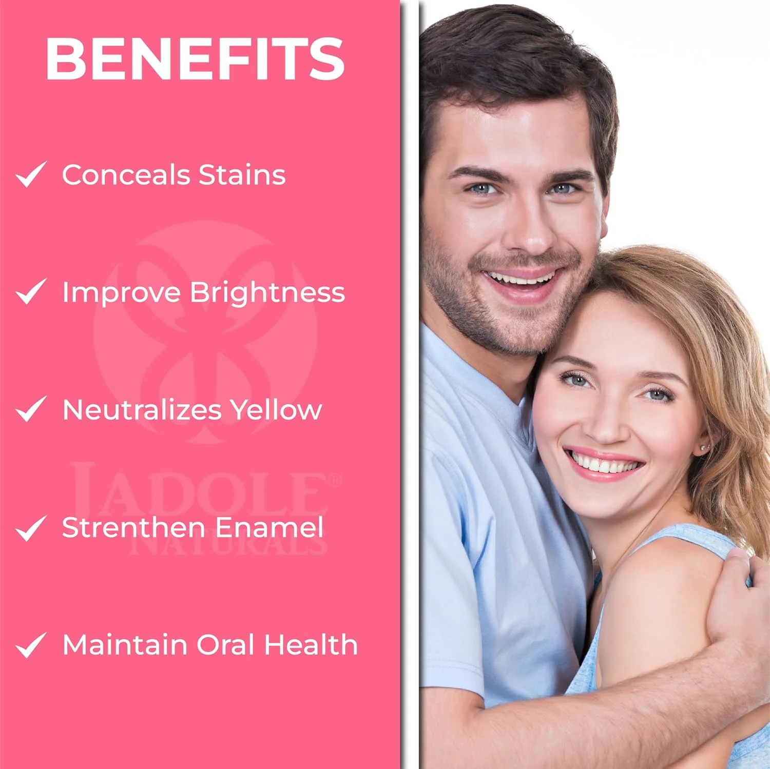 پودر سفید کننده دندان سه بعدی Jadole Naturals | بهبود سلامت دهان، تنفس تازه، پنهان کننده لکه، خنثی کننده زردی، تقویت کننده مینای دندان | 100% طبیعی و خالص