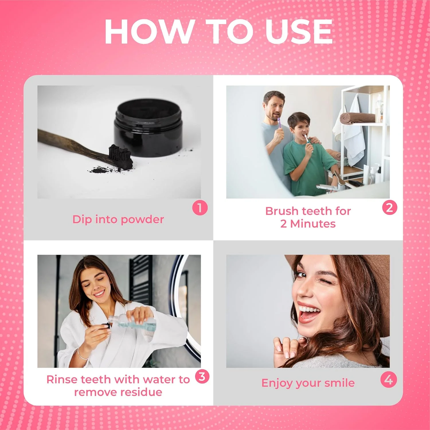 پودر سفید کننده دندان سه بعدی Jadole Naturals | بهبود سلامت دهان، تنفس تازه، پنهان کننده لکه، خنثی کننده زردی، تقویت کننده مینای دندان | 100% طبیعی و خالص