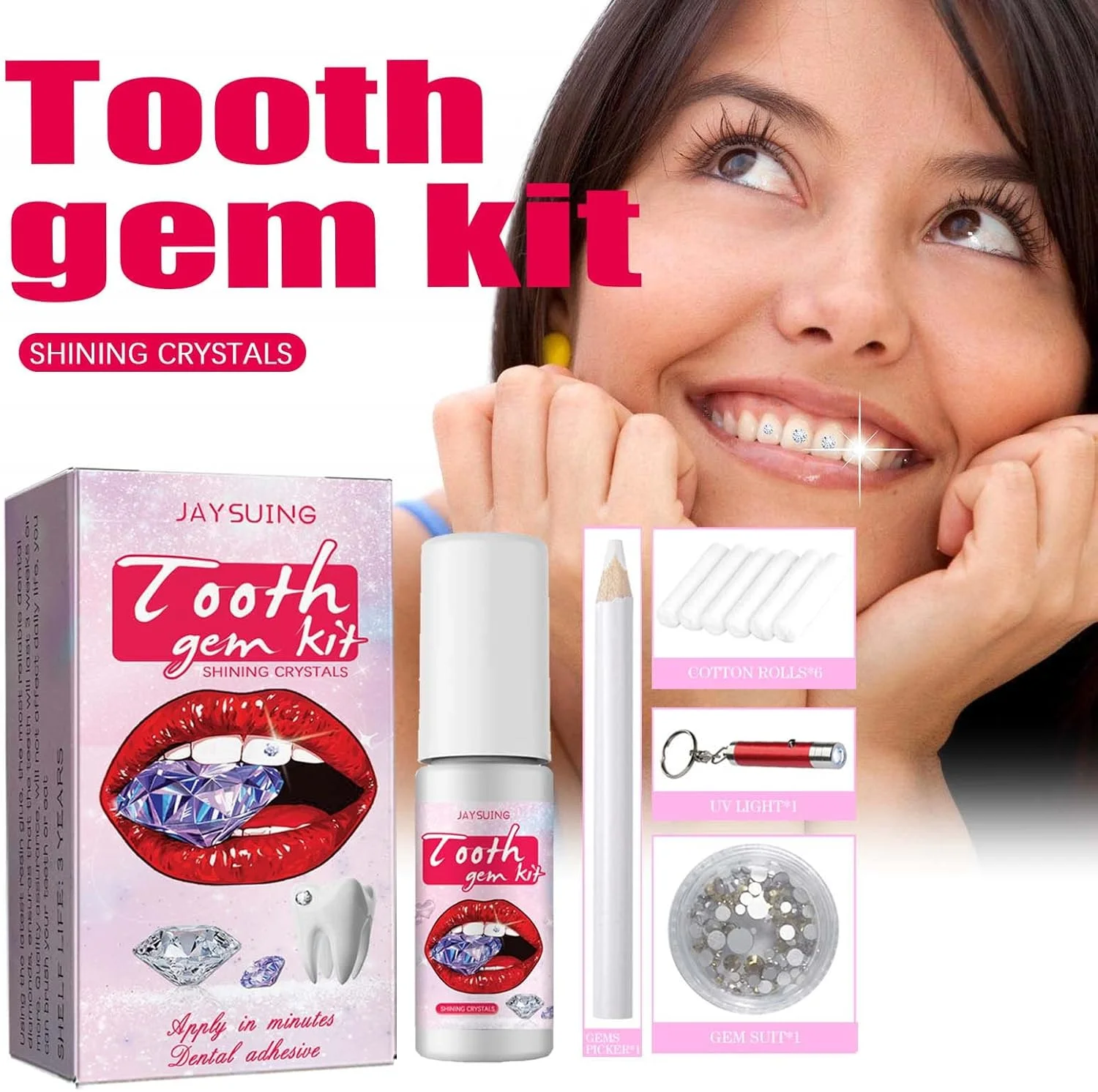کیت جواهرات دندان GNUOP، کیت جواهرات دندان DIY با چسب و نور، کیت استارتر جواهرات کریستالی دندان قابل جابجایی، برای تزئین دندان بازتابنده (A) کیت جواهرات دندان GNUOP، کیت جواهرات دندان DIY با چسب و نور، کیت استارتر جواهرات کریستالی دندان قابل جابجایی، برای تزئین دندان بازتابنده (A)