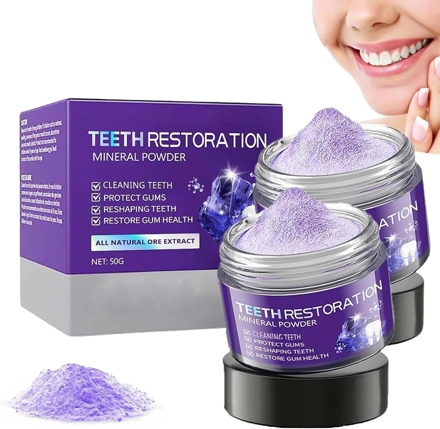 پودر معدنی ترمیم کننده دندان، پودر معدنی سفید کننده دندان، موثر در تقویت دندان ها و لثه ها، محافظت از لثه ها و خوشبو کننده نفس (50 گرم) پودر معدنی ترمیم کننده دندان، پودر معدنی سفید کننده دندان، موثر در تقویت دندان ها و لثه ها، محافظت از لثه ها و خوشبو کننده نفس (50 گرم)