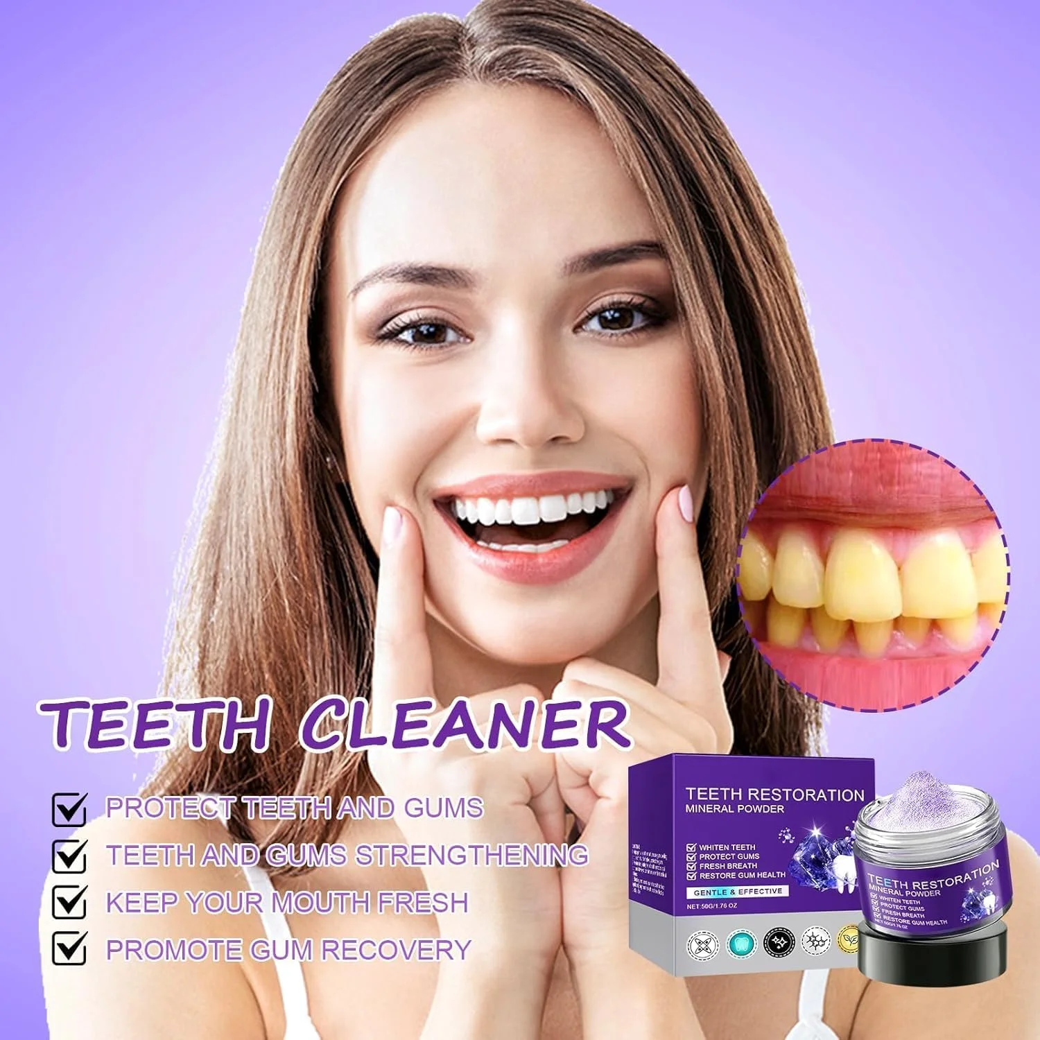 پودر معدنی ترمیم کننده دندان، پودر معدنی سفید کننده دندان، موثر در تقویت دندان ها و لثه ها، محافظت از لثه ها و خوشبو کننده نفس (50 گرم) پودر معدنی ترمیم کننده دندان، پودر معدنی سفید کننده دندان، موثر در تقویت دندان ها و لثه ها، محافظت از لثه ها و خوشبو کننده نفس (50 گرم)