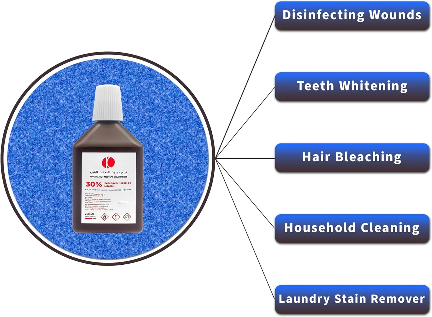 تجهیزات پزشکی کینگ ماریوت | محلول 30% هیدروژن پراکسید | جرم گیری دندان و سفید کردن دندان | درمان جای زخم آکنه | ضد عفونی کننده ملایم برای بریدگی ها و زخم های پوستی (30% (250 میلی لیتر)) تجهیزات پزشکی کینگ ماریوت | محلول 30% هیدروژن پراکسید | جرم گیری دندان و سفید کردن دندان | درمان جای زخم آکنه | ضد عفونی کننده ملایم برای بریدگی ها و زخم های پوستی (30% (250 میلی لیتر))