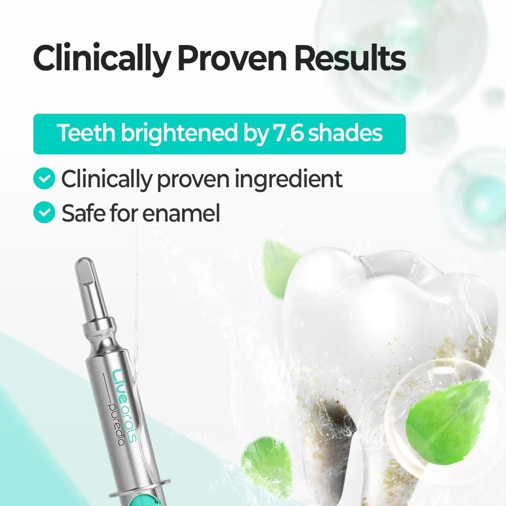 کیت سفید کننده دندان Live Orals PureDia - مجموعه ژل و محافظ دهان، پراکسید هیدروژن، فرموله شده توسط دندانپزشک برای دندان های حساس، 28 بار استفاده.