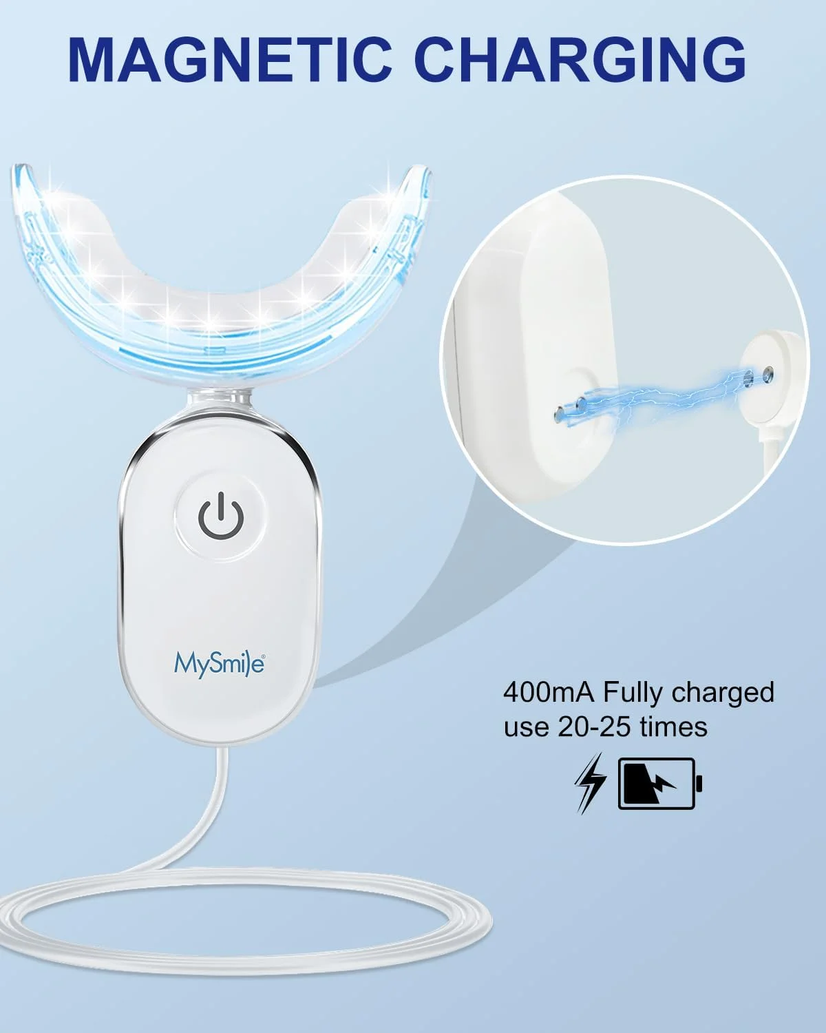 دستگاه نورانی تسریع کننده سفید کننده دندان MySmile، دارای 28 LED آبی، هر بار 10 دقیقه، شارژر USB، سینی دهانی، 1 عدد چراغ LED و 4 میلی لیتر ژل دستگاه نورانی تسریع کننده سفید کننده دندان MySmile، دارای 28 LED آبی، هر بار 10 دقیقه، شارژر USB، سینی دهانی، 1 عدد چراغ LED و 4 میلی لیتر ژل