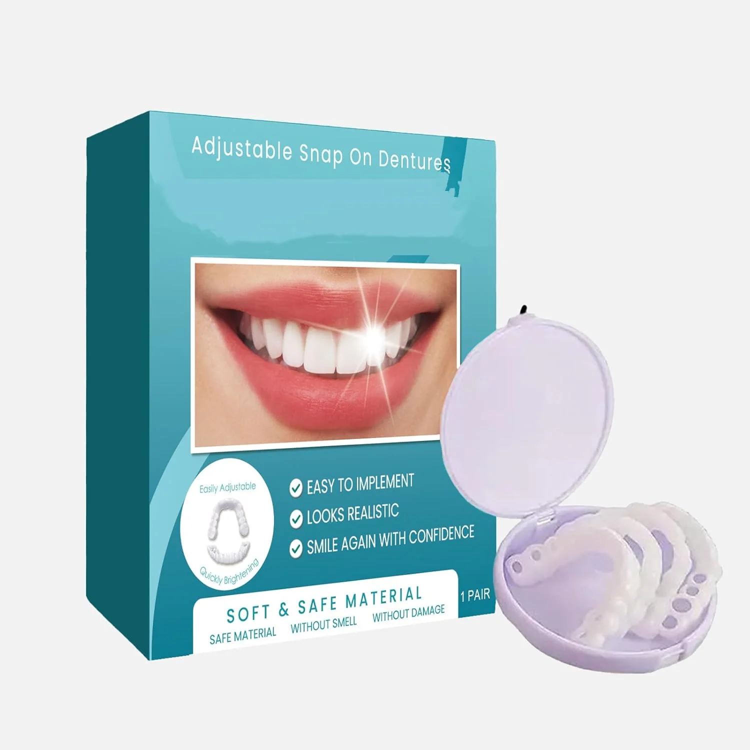 نجیب، یک جفت روکش موقت دندان، دندان مصنوعی موقت، روکش فوری قابل تنظیم، دندان های مصنوعی قالب گیری شده برای لبخندی زیبا، طبیعی و راحت، مناسب برای سفید کردن