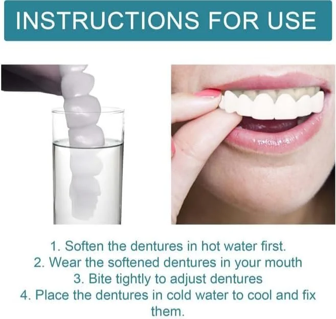 نجیب، یک جفت روکش موقت دندان، دندان مصنوعی موقت، روکش فوری قابل تنظیم، دندان های مصنوعی قالب گیری شده برای لبخندی زیبا، طبیعی و راحت، مناسب برای سفید کردن