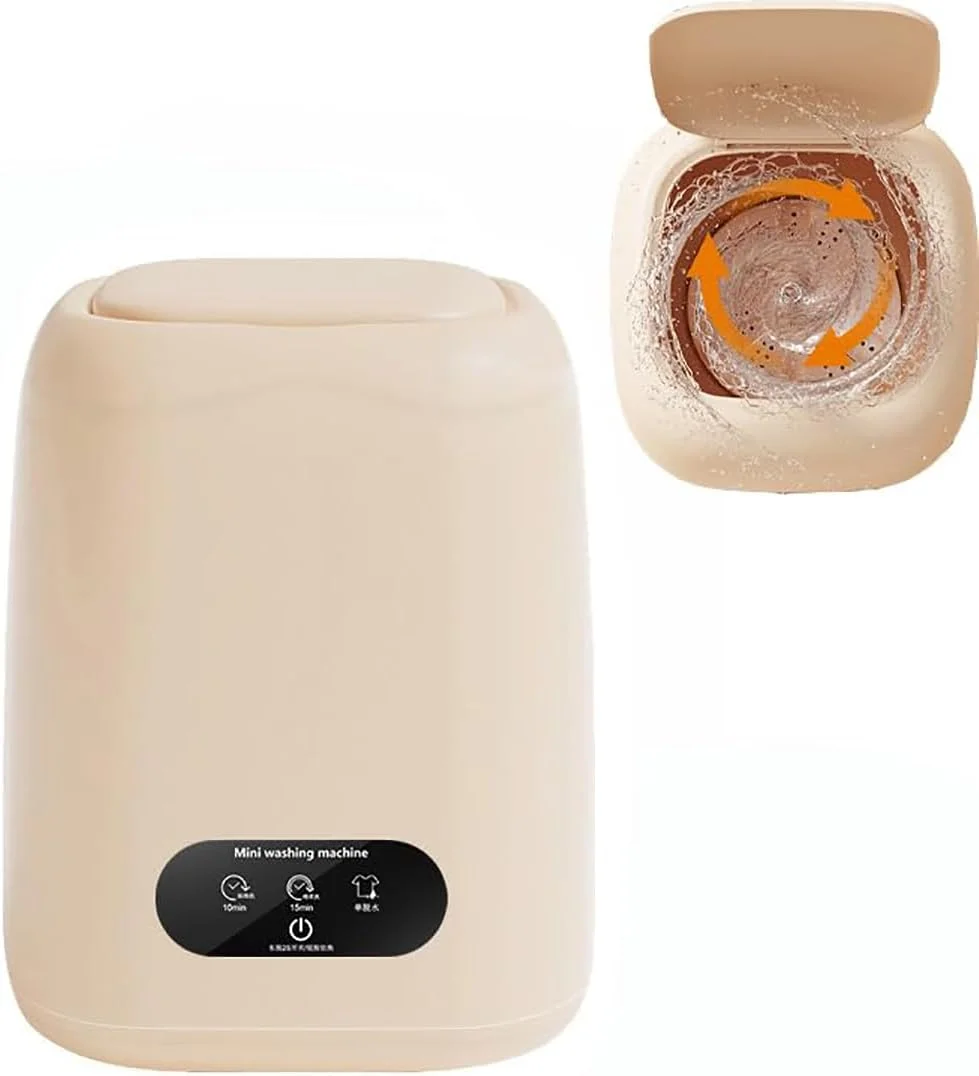 ماشین لباسشویی قابل حمل با خشک کن چرخشی، مینی واشر برای آپارتمان، خوابگاه و مسافرت، 3 حالت شستشوی عمیق، سازگار با محیط زیست و سبک وزن، ایده آل برای بارهای کوچک و لباس های زیر (زرد کرم، 9 لیتر)