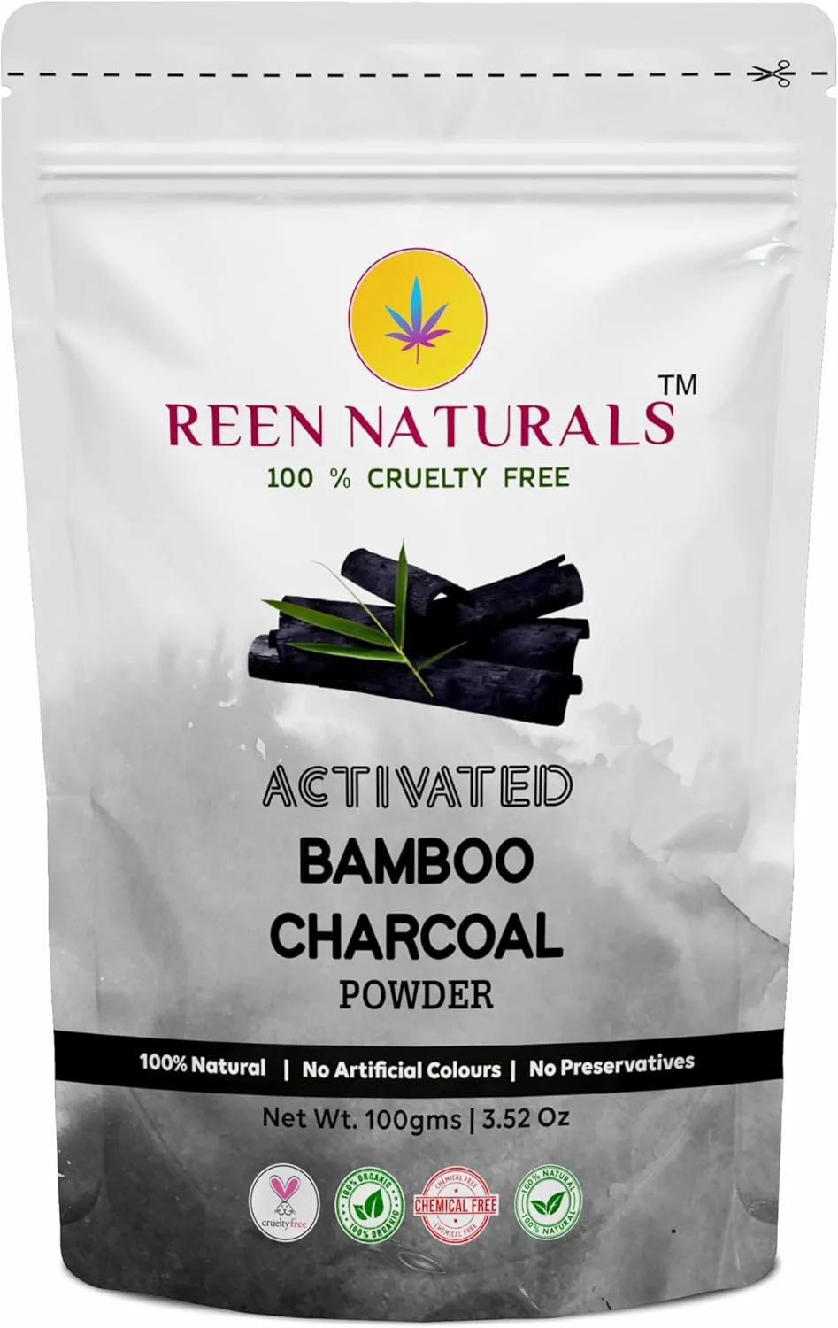 پودر زغال فعال بامبو REEN NATURALS مناسب برای پوست و دندان | از بین بردن پوست مرده، سم زدایی پوست و سفید کردن دندان | پودر زغال بامبو | بسته 100 گرمی