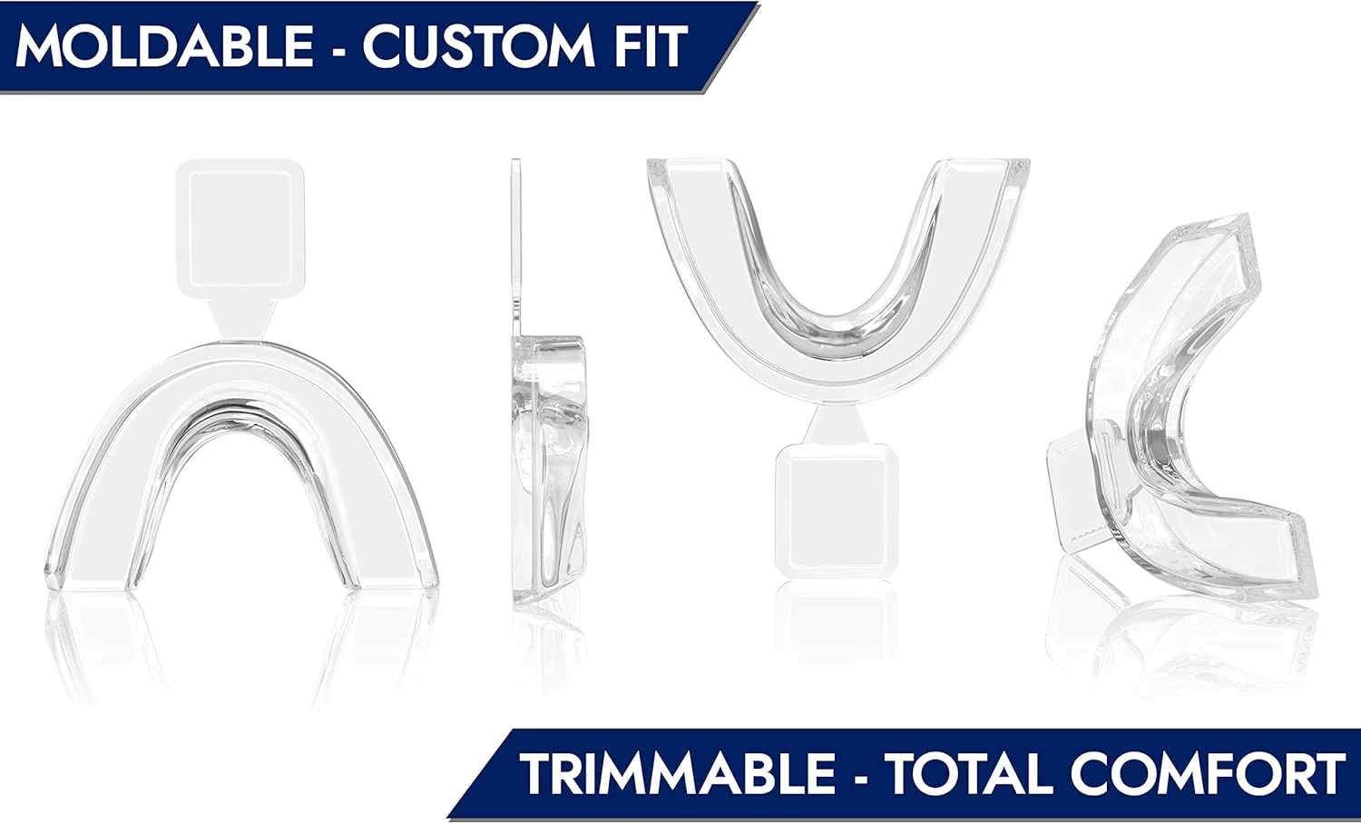 سینی های سفید کننده دندان نواوایت - قابل قالب گیری، قابل برش، متناسب با فرم دندان، راحت، فاقد BPA، فاقد لاتکس، محافظ با گرید دندانپزشکی - (4) سینی دهانی، جعبه بهداشتی - قالب گیری آسان، سینی دهانی برای سفید کردن دندان