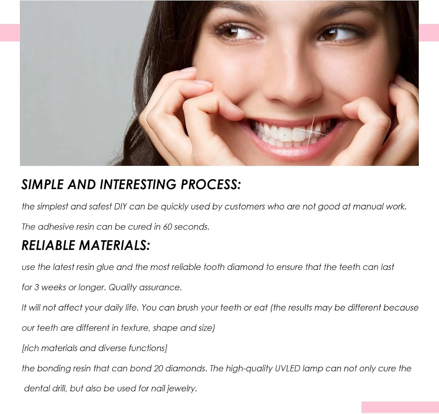 کیت نگین دندان، جواهرات سفید، نصب و برداشتن آسان، زیبا، محکم و لوازم جانبی تزئینی دندان قابل اعتماد، زیبایی الهام گرفته از جواهرات، بهبود لبخند شخصی