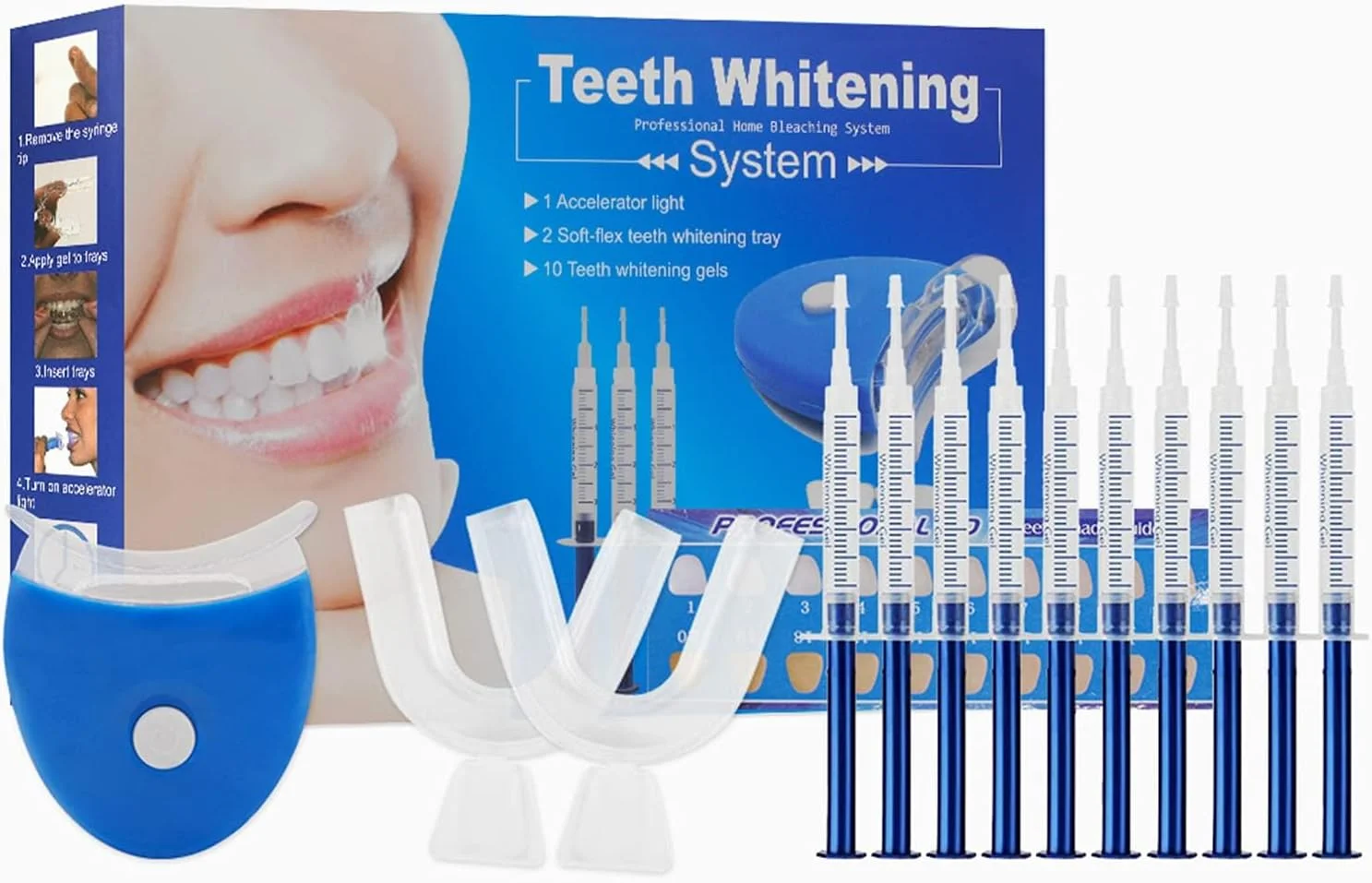 مجموعه حرفه ای سفید کننده دندان HASAIKA®، مجموعه سفید کننده دندان، کیت سفید کننده دندان با 10 عدد ژل سفید کننده، بهبود فوری دندان های زرد و تغییر رنگ