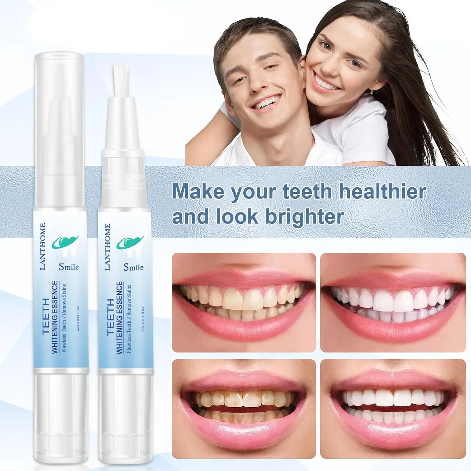 محلول سفید کننده دندان Samkeen، قلم سفید کننده دندان، پاک کننده لکه دندان برای سفید کردن دندان ها، ژل سفید کننده دندان، حذف سریع و موثر لکه دندان (4 عدد)